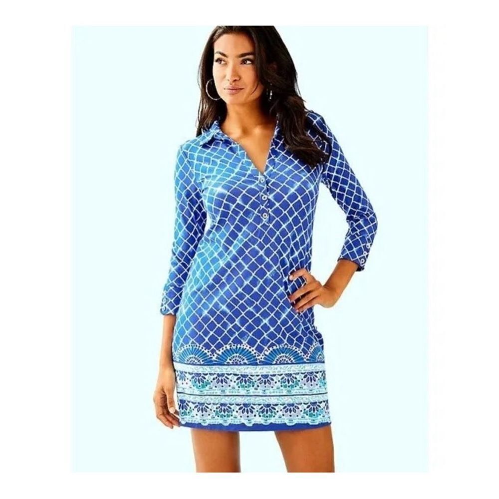Lilly Pulitzer Blue Grotto Ansley‎ Dress UPF 50+ Sun Protection Long Sleeve S